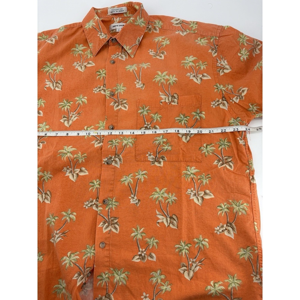Vintage Pierre Cardin Mens Hawaiian Shirt Orange Tropical Palm Tree Casual L - Picture 4 of 6